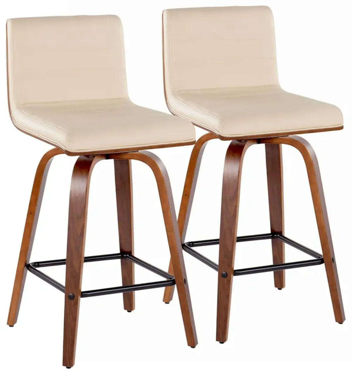 Vasari - Mid Century Modern Fixed Height Counter Stool, Swivel With Square Footrest (Set of 2)