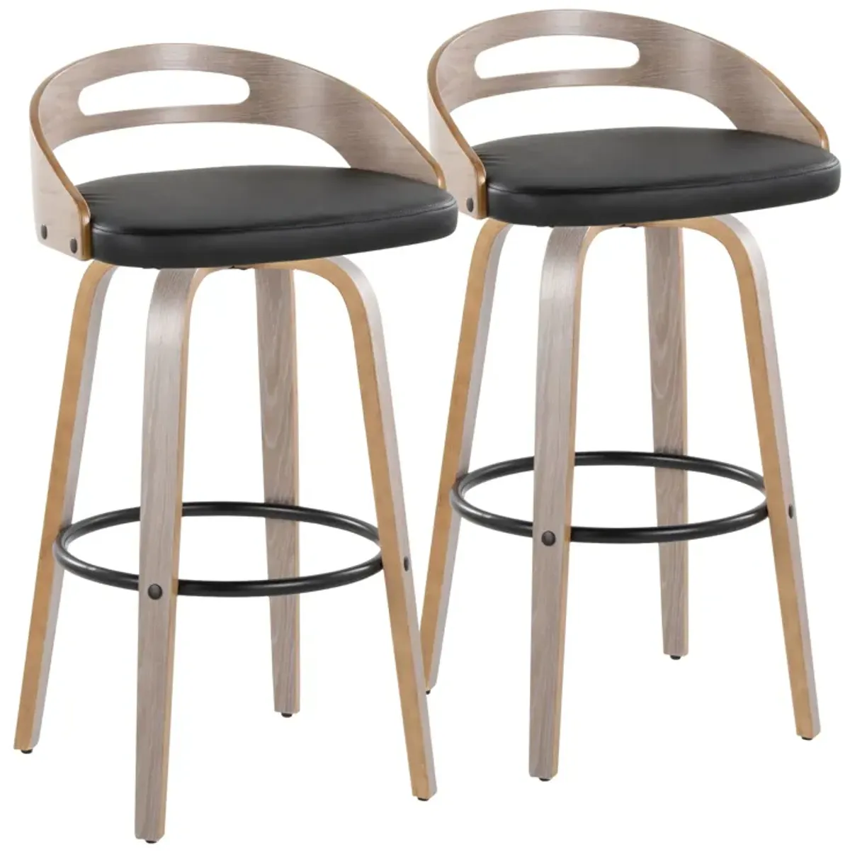 Cassis - Mid Century Modern Fixed Height Barstool With Swivel With Round Footrest (Set of 2)