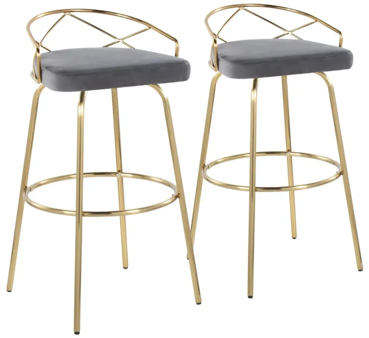 Charlotte - Glam Glam / Art Deco Fixed Height Barstool With Swivel With Round Footrest (Set of 2)