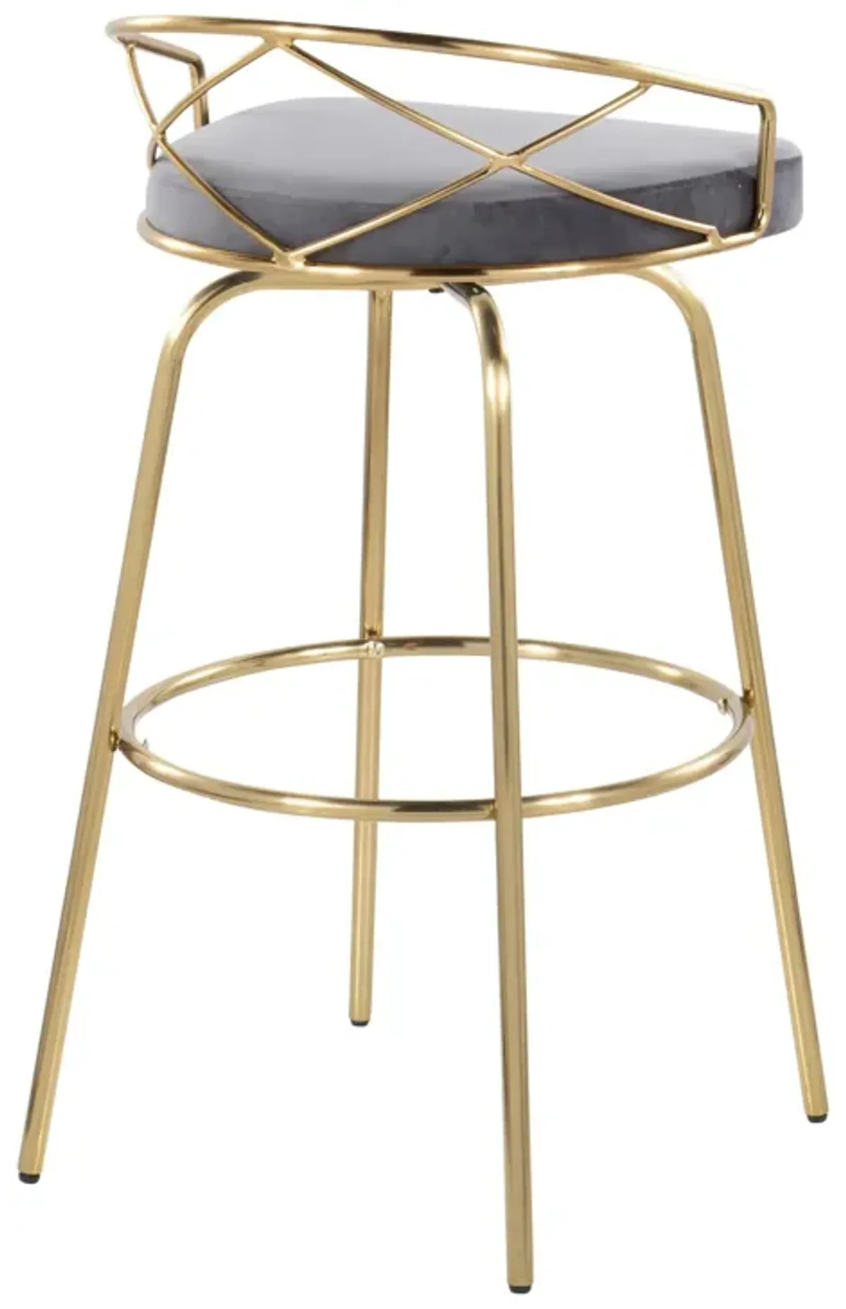 Charlotte - Glam Glam / Art Deco Fixed Height Barstool With Swivel With Round Footrest (Set of 2)