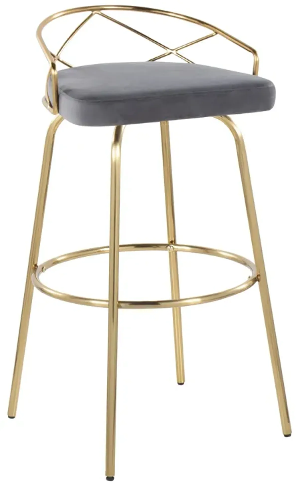 Charlotte - Glam Glam / Art Deco Fixed Height Barstool With Swivel With Round Footrest (Set of 2)