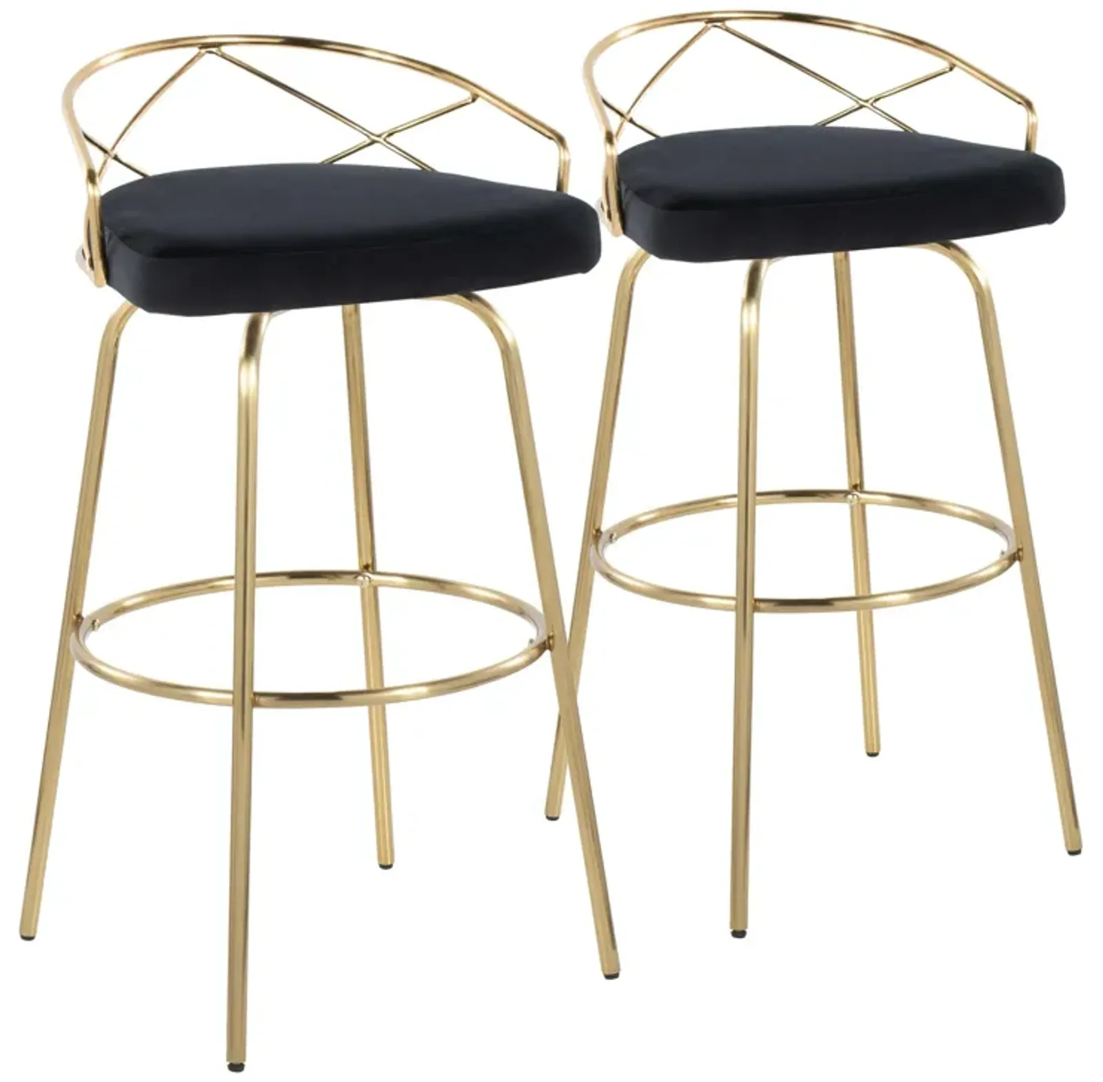 Charlotte - Glam Glam / Art Deco Fixed Height Barstool With Swivel With Round Footrest (Set of 2)