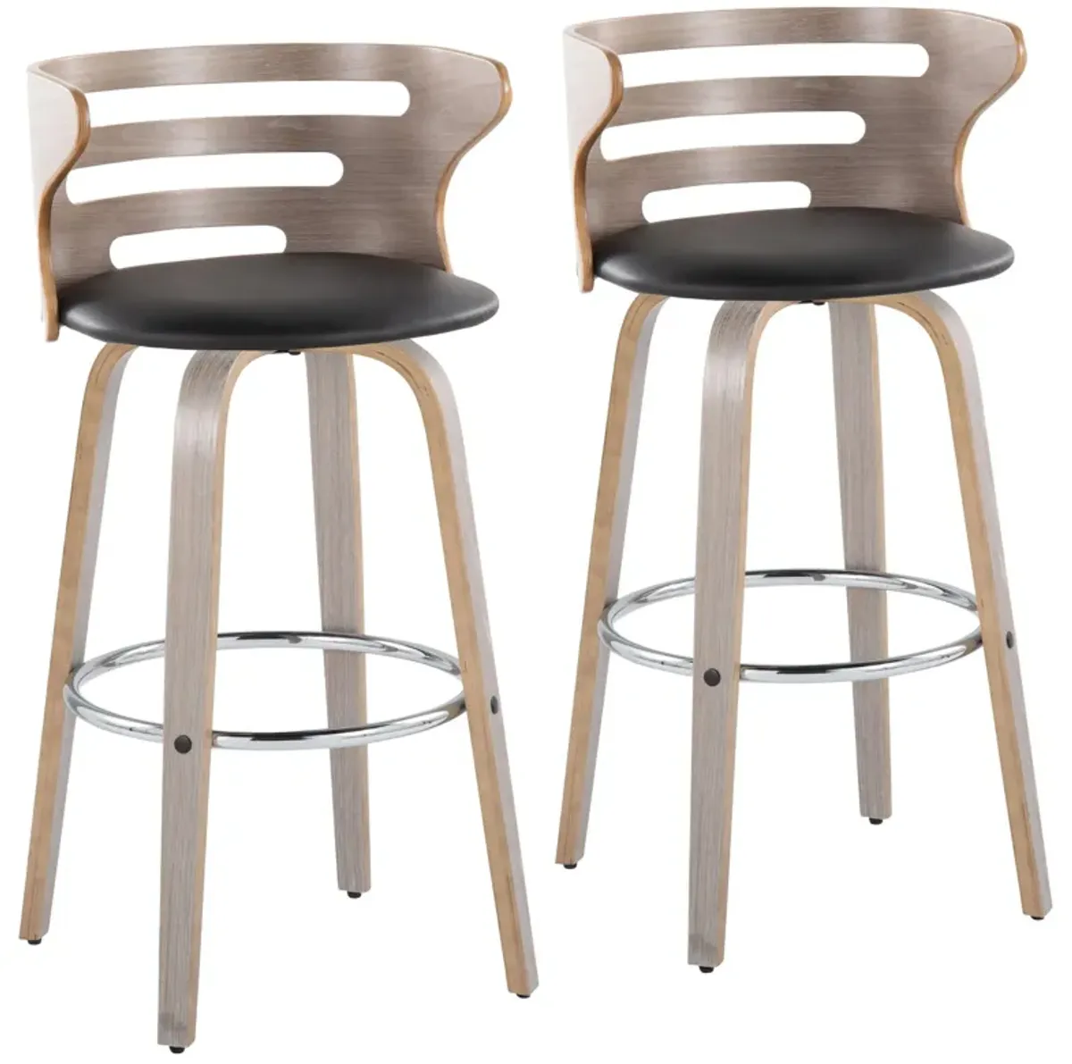 Cosini - Mid Century Modern Fixed Height, Barstool With Swivel With Round Footrest (Set of 2)