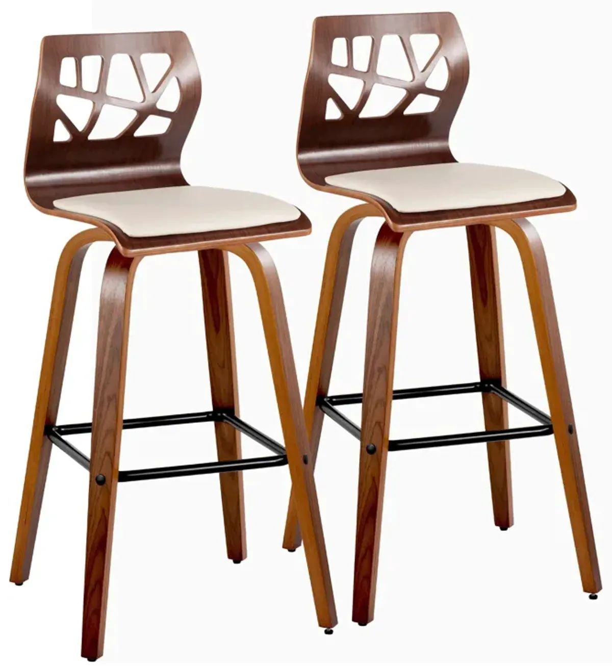 Folia - Mid Century Modern Fixed Height Barstool With Swivel With Square Footrest (Set of 2)