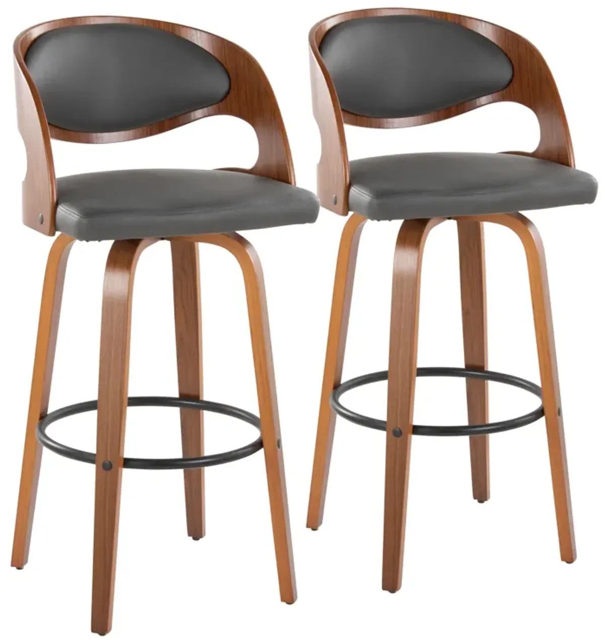 Pino - Mid Century Modern Fixed Height Barstool With Swivel & Round Footrest (Set of 2)