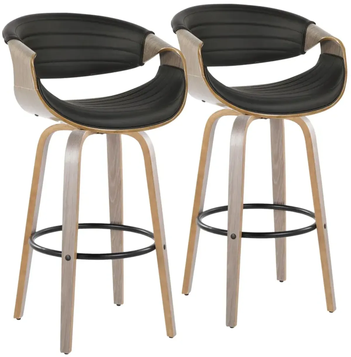 Symphony - Mid-Century Modern Fixed Height Barstool With Swivel With Round Footrest (Set of 2)