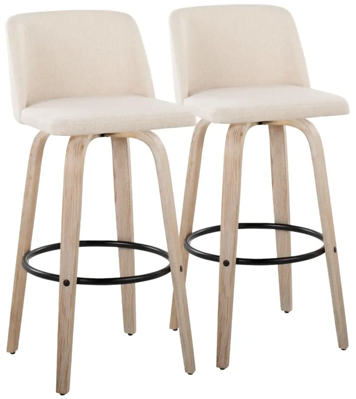 Toriano - Mid-Century Modern Fixed Height BarStool With Round Footrest (Set of 2)