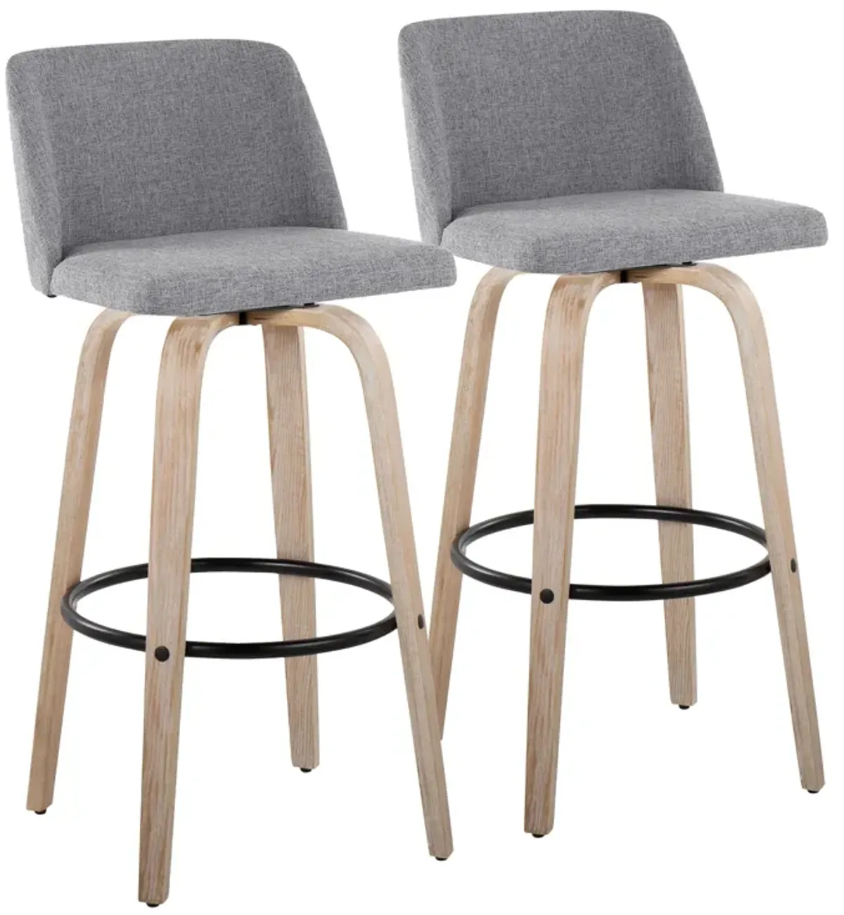 Toriano - Mid-Century Modern Fixed Height BarStool With Round Footrest (Set of 2)