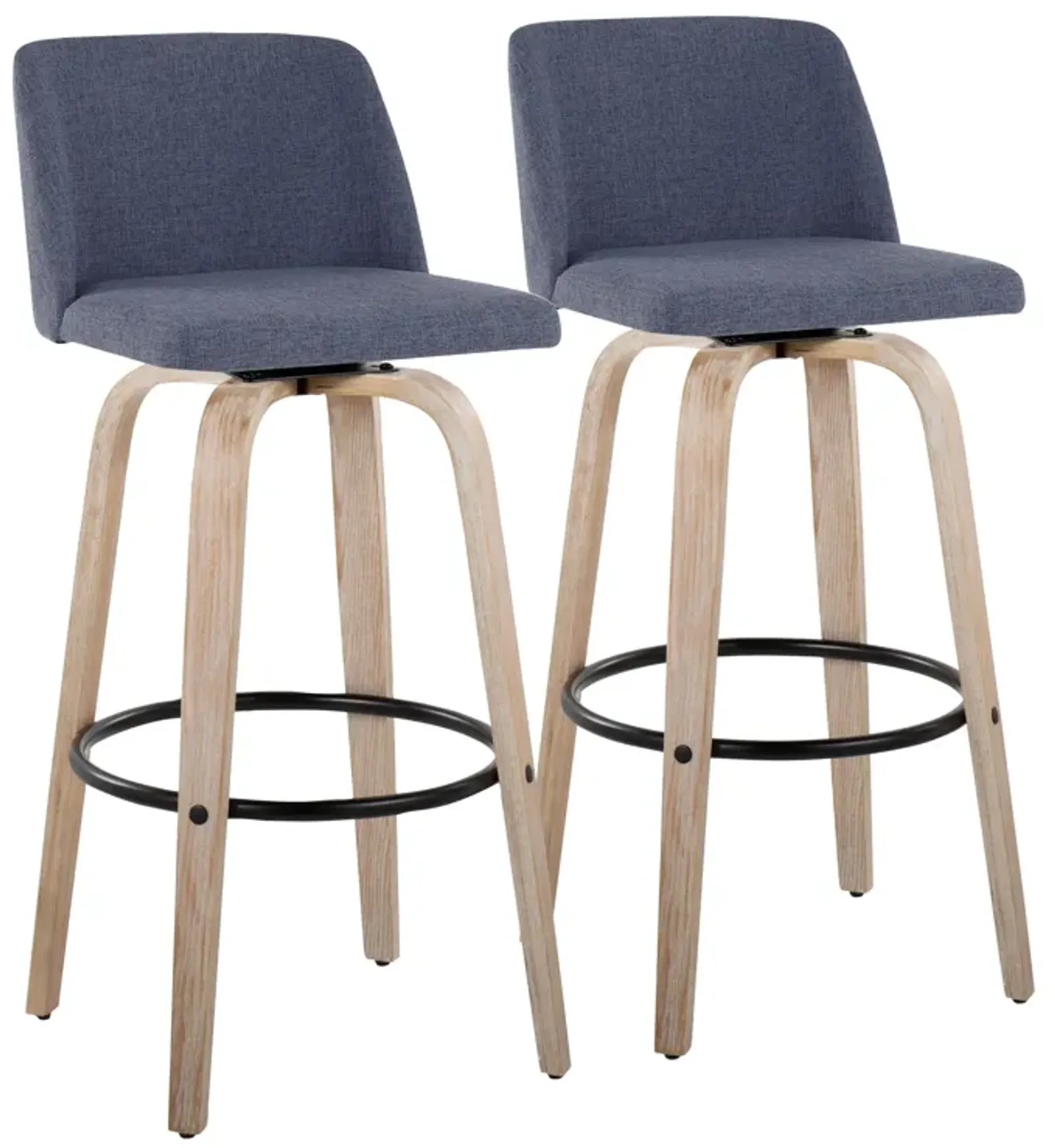 Toriano - Mid-Century Modern Fixed Height BarStool With Round Footrest (Set of 2)