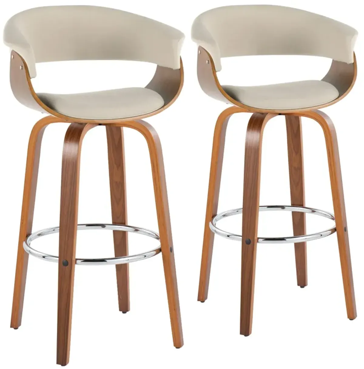 Vintage Mod - Mid Century Modern Fixed Height Barstool With Swivel With Round Footrest (Set of 2)