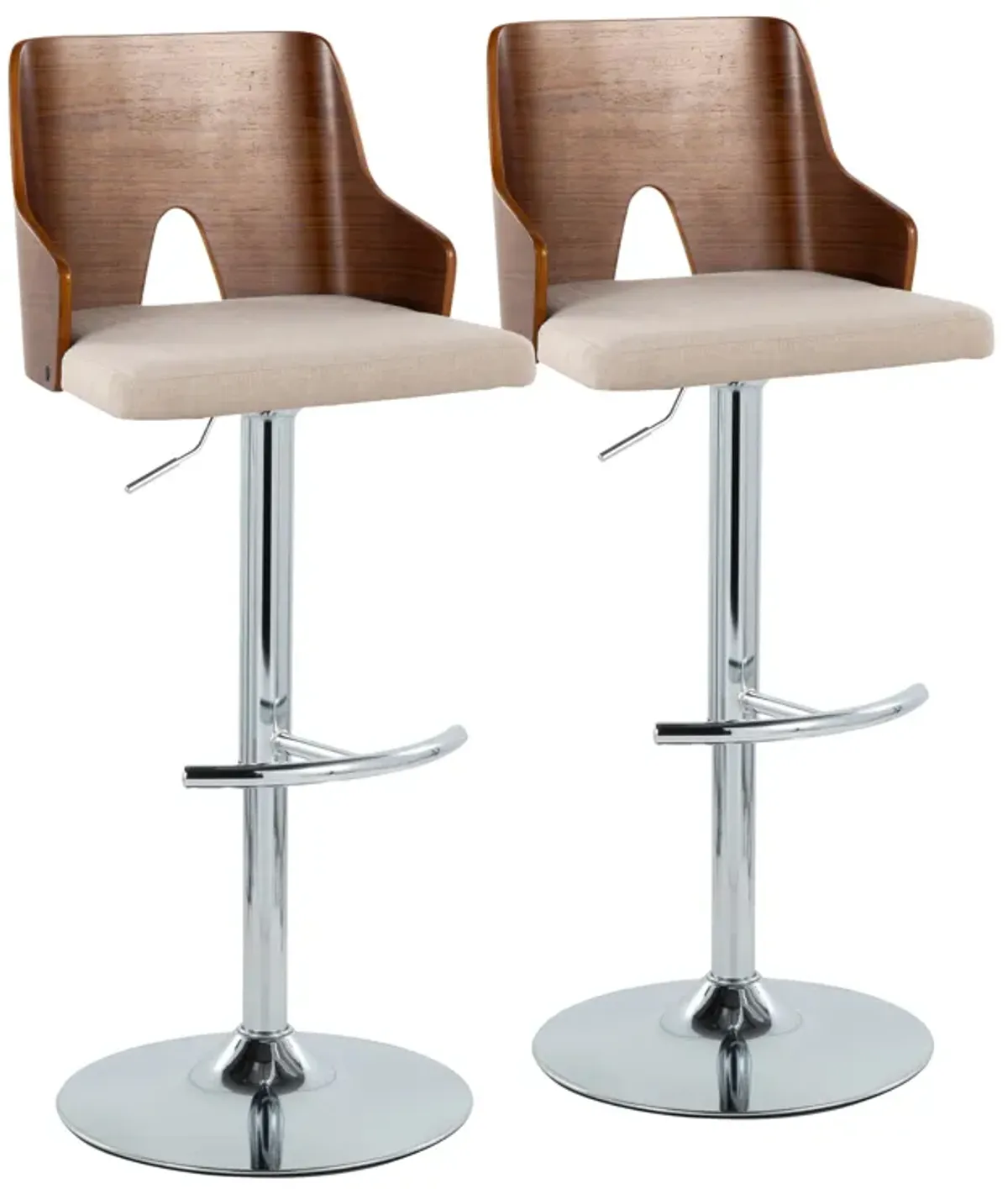 Ariana - Mid Century Modern Adjustable Barstool Stool With Swivel With Rounded T Footrest (Set of 2)