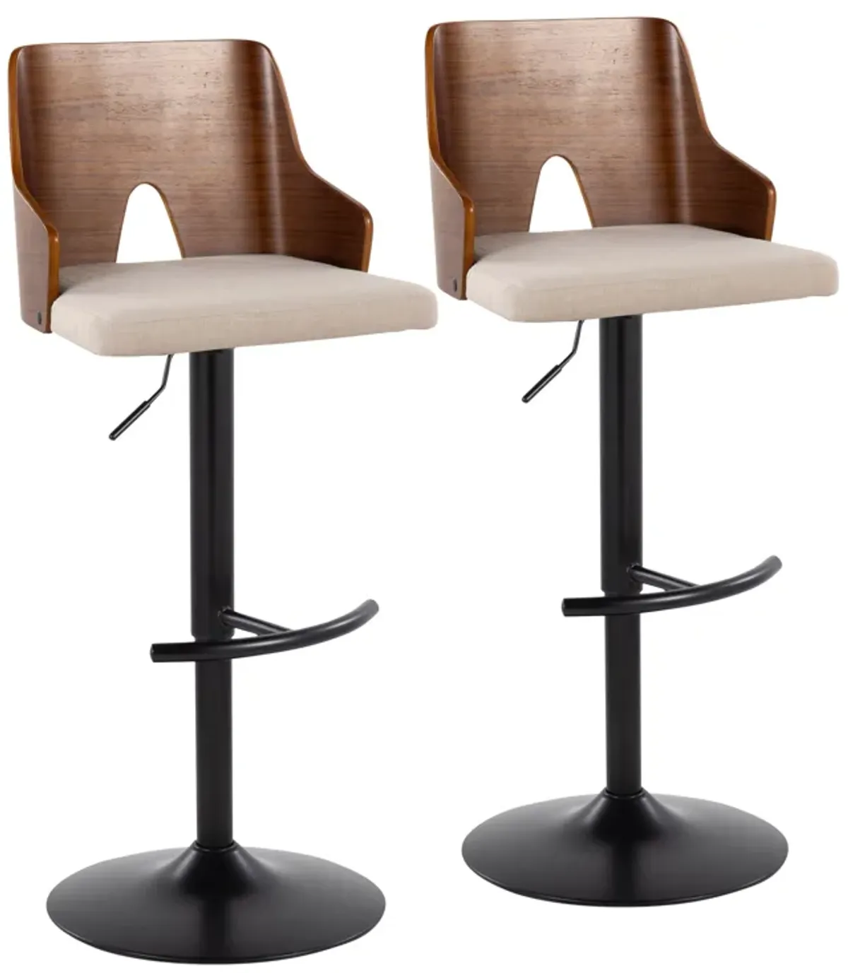 Ariana - Mid Century Modern Adjustable Barstool Stool With Swivel With Rounded T Footrest (Set of 2)