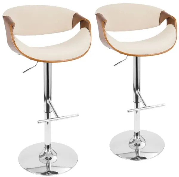 Curvo - Mid Century Modern Adjustable Barstool With Swivel With Straight T Footrest