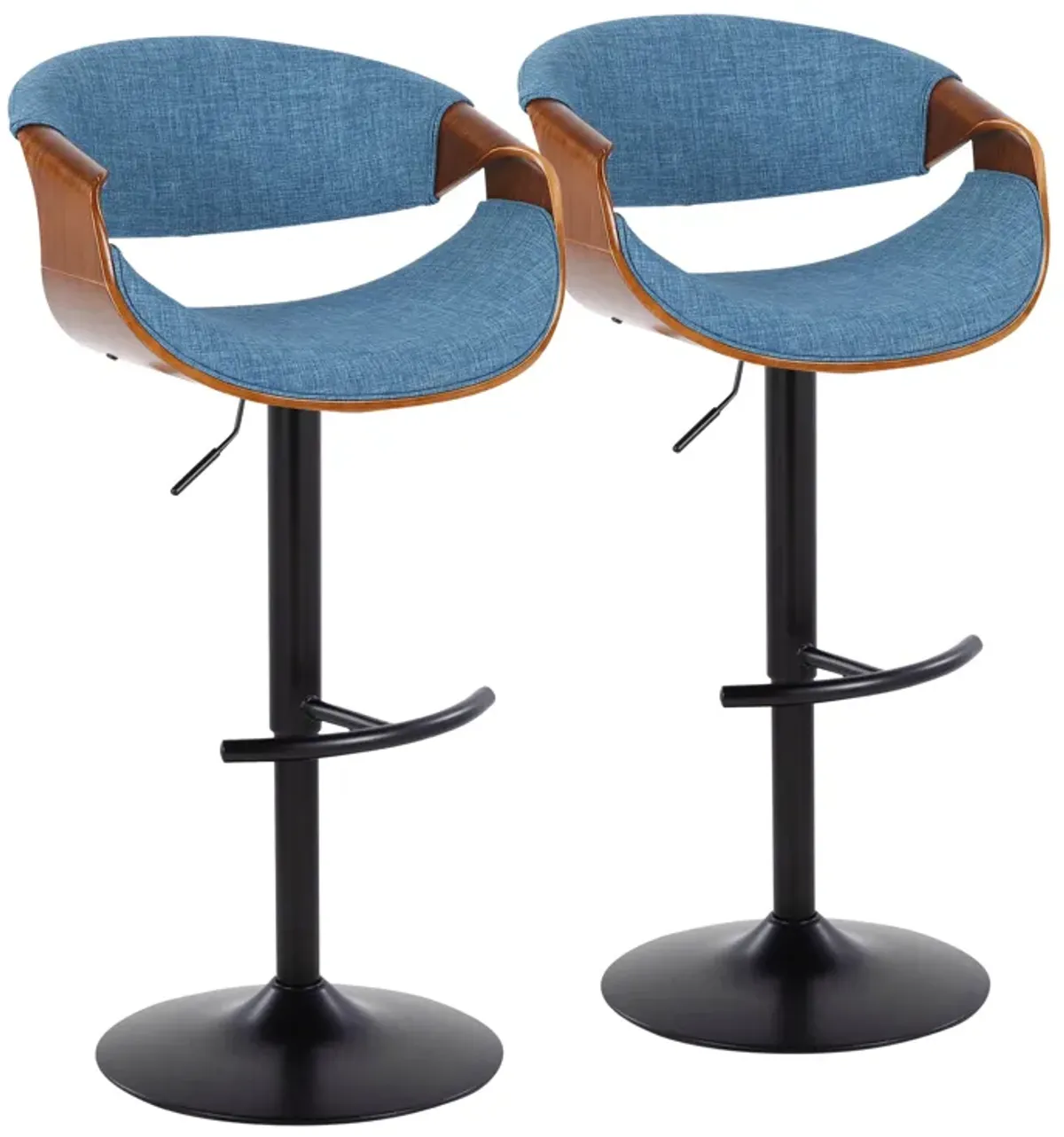 Curvo - Mid Century Modern Adjustable Barstool With Swivel & Rounded T Footrest (Set of 2)