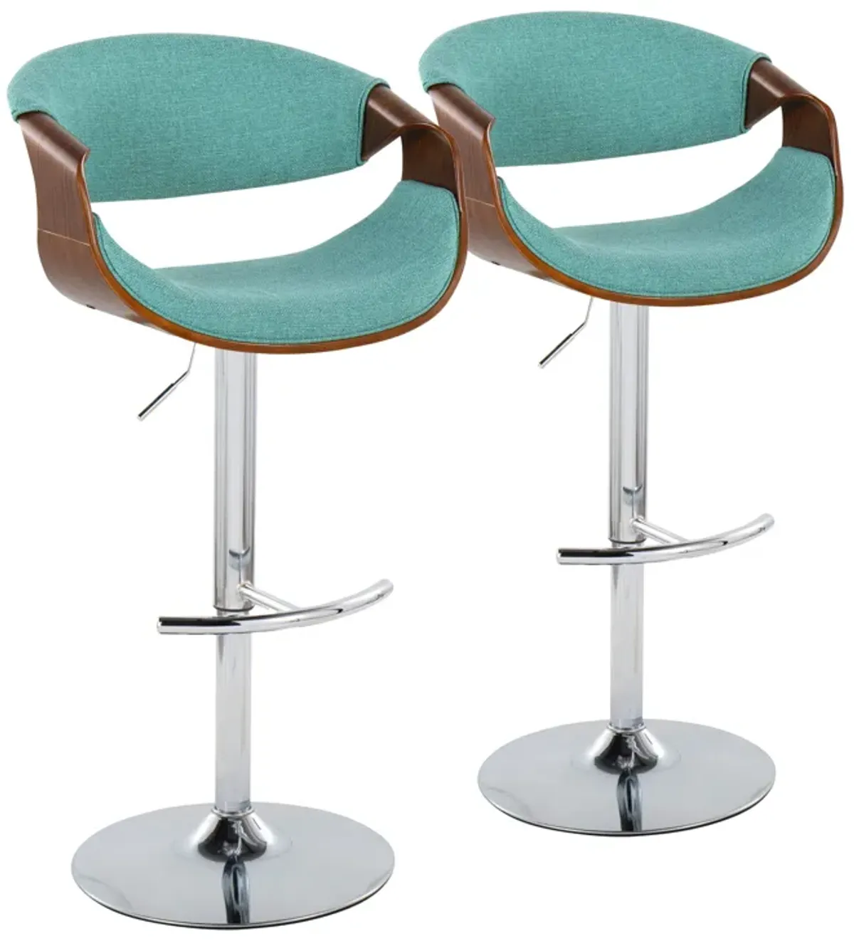 Curvo - Mid Century Modern Adjustable Barstool With Swivel With Rounded T Footrest (Set of 2)