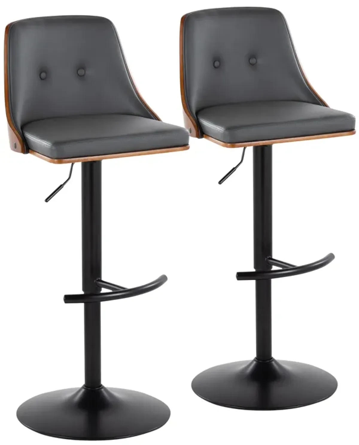 Gianna - Mid Century Modern Adjustable Barstool, Swivel With Rounded T Footrest (Set of 2)