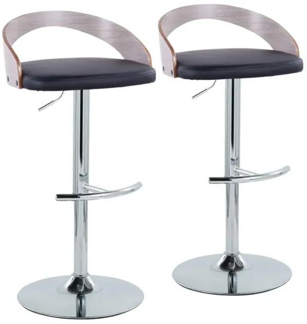 Grotto - Contemporary, Adjustable Barstool With Swivel With Rounded T Footrest (Set of 2)