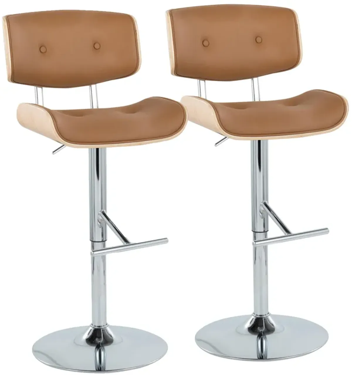 Lombardi - Contemporary Adjustable Barstool With Swivel With Straight T Footrest (Set of 2)