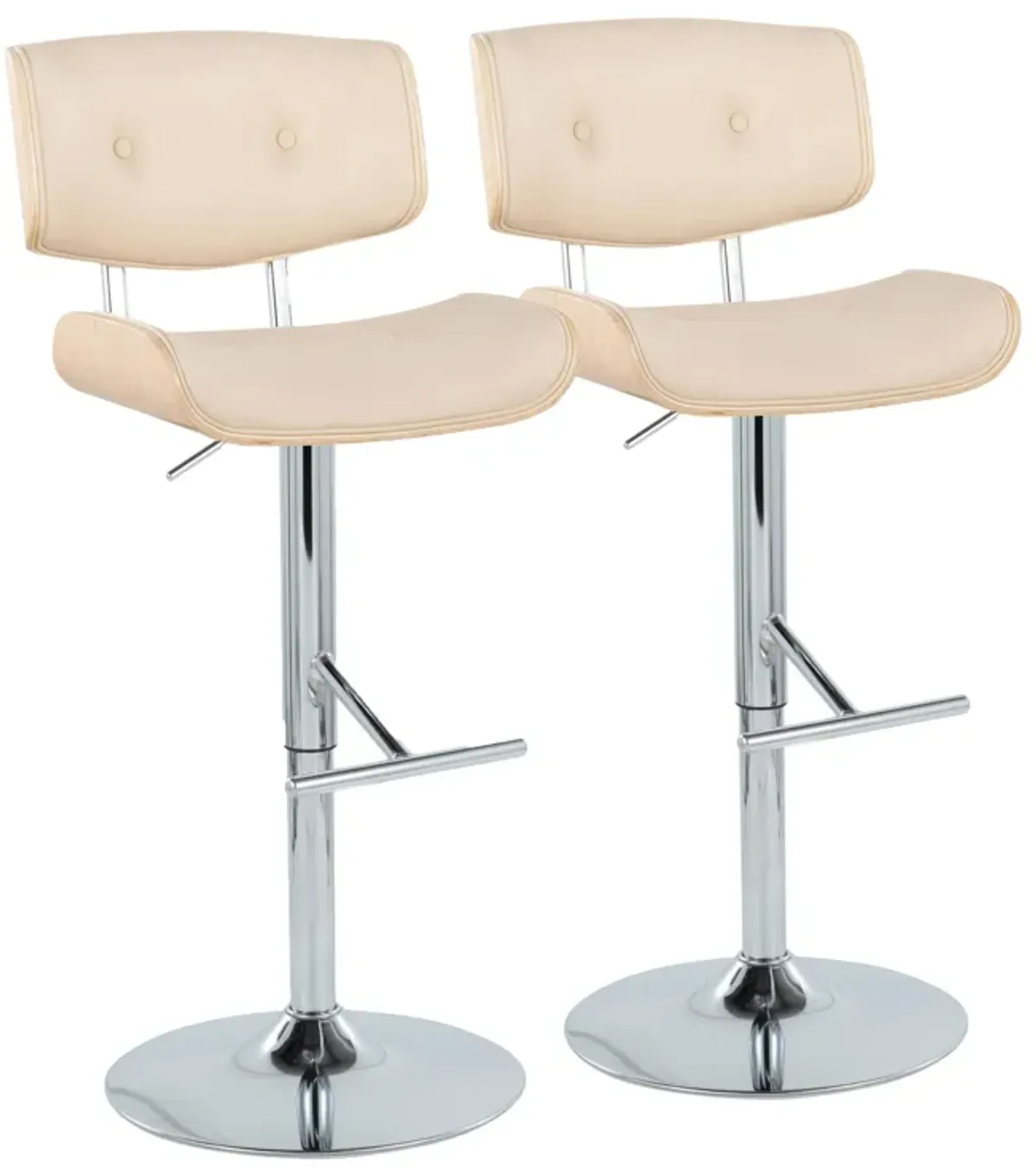 Lombardi - Contemporary Adjustable Barstool With Swivel With Straight T Footrest (Set of 2)