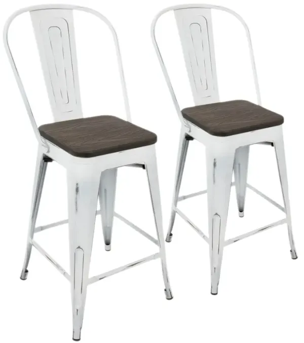Oregon - Industrial High Back Counter Stool (Set of 2) - Vintage White / Espresso