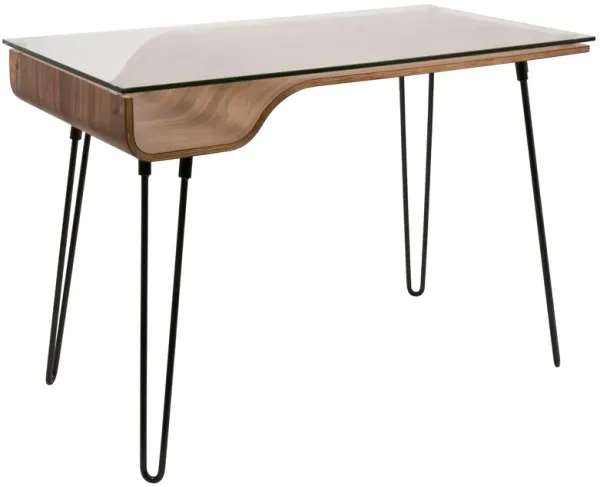 Avery - Mid-Century Modern Desk - Walnut / Clear / Black