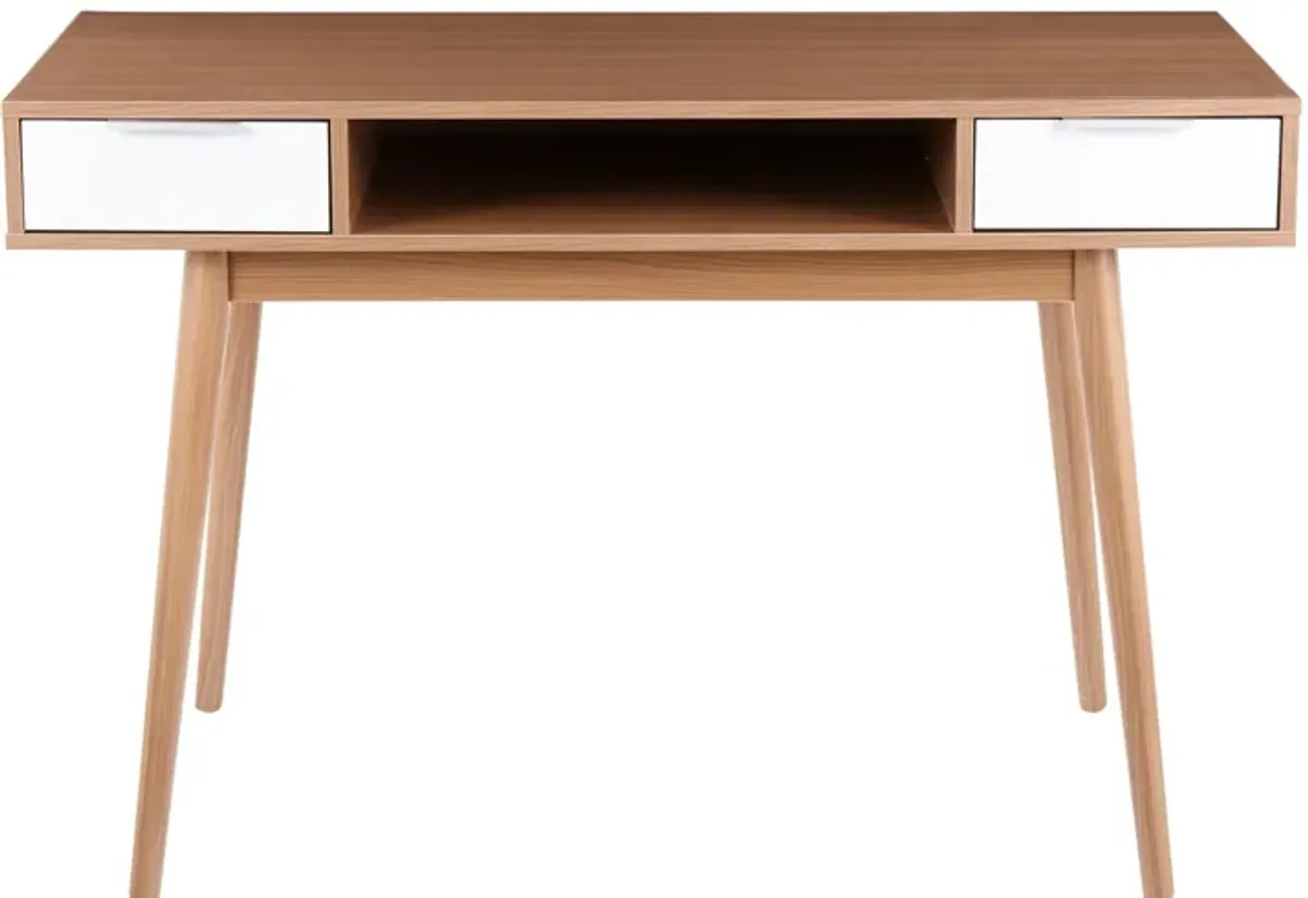 Pebble - Contemporary Double Desk - Natural / White