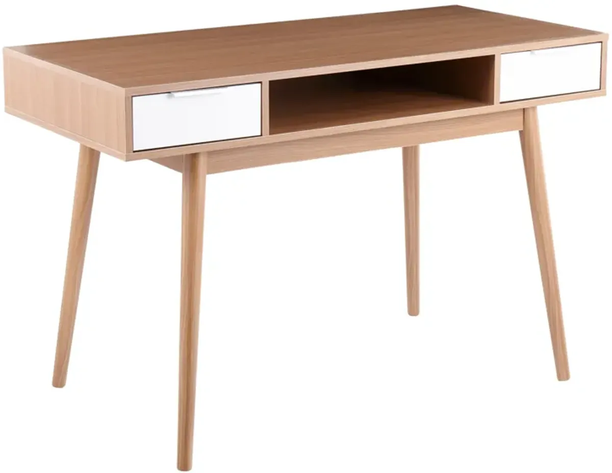 Pebble - Contemporary Double Desk - Natural / White