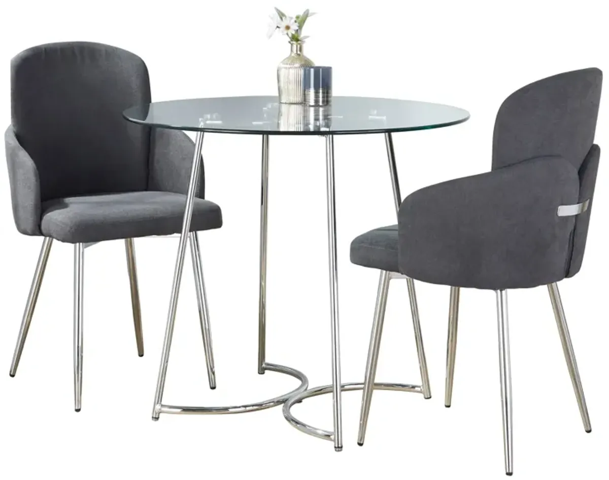 Cece Dahlia - 3 Piece Contemporary Dining Set - Chrome / Clear / Gray