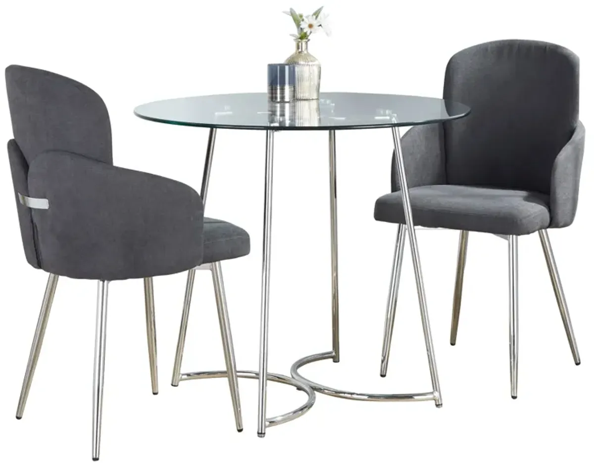 Cece Dahlia - 3 Piece Contemporary Dining Set - Chrome / Clear / Gray