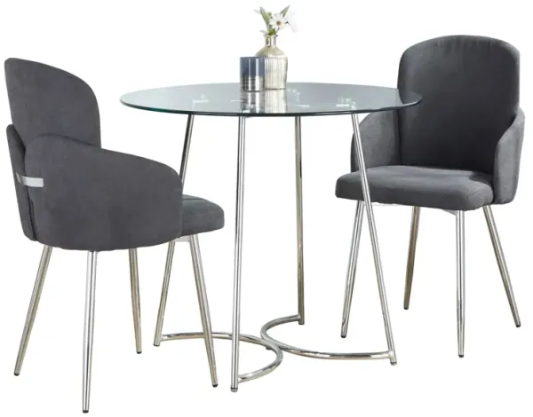 Cece Dahlia - 3 Piece Contemporary Dining Set - Chrome / Clear / Gray