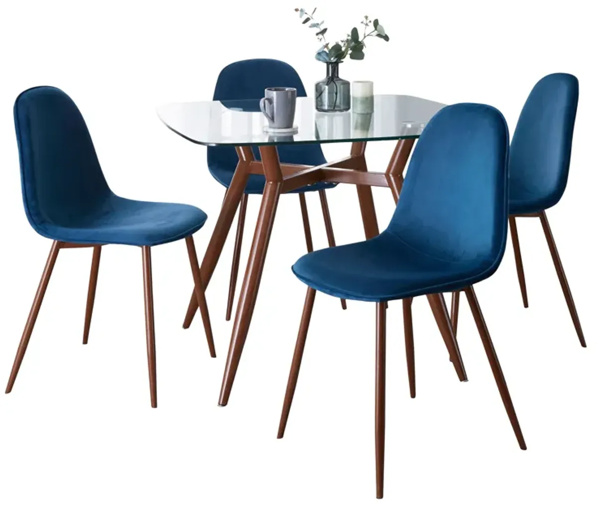 Clara Pebble - 5 Piece Square Tabletop Mid Century Modern Dining Set