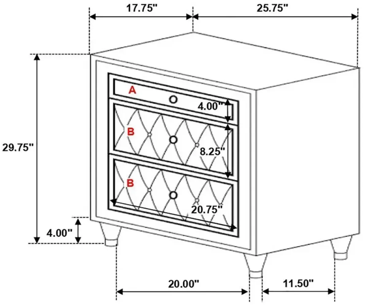 Antonella - Upholstered 3-Drawer Nightstand