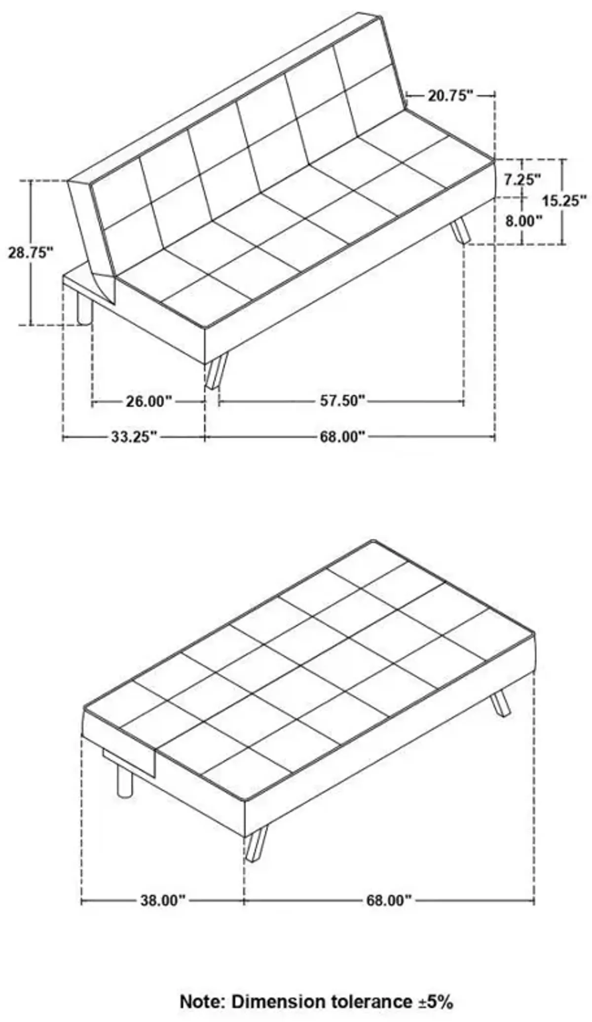 Joel - Upholstered Tufted Convertible Sofa Bed