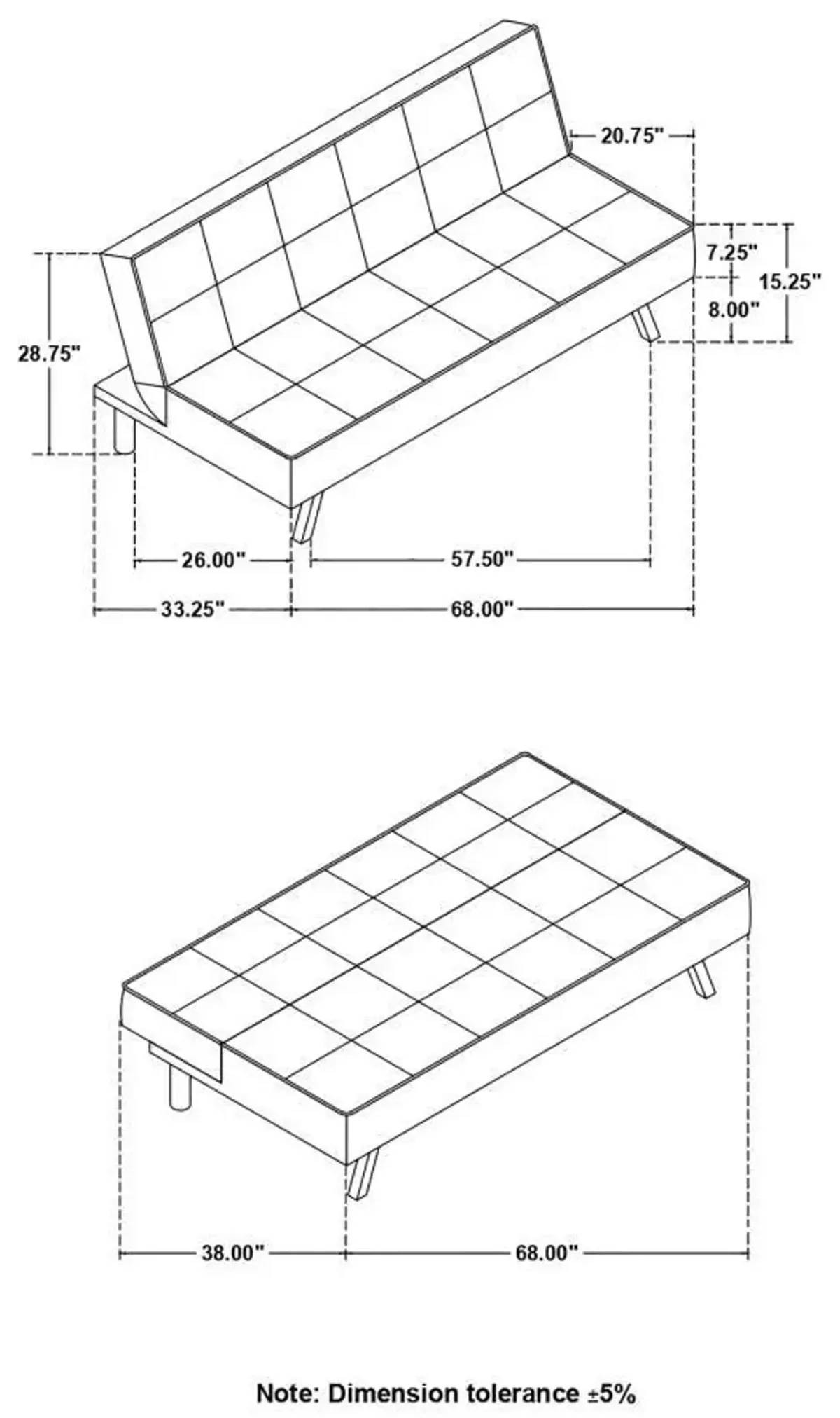 Joel - Upholstered Tufted Convertible Sofa Bed