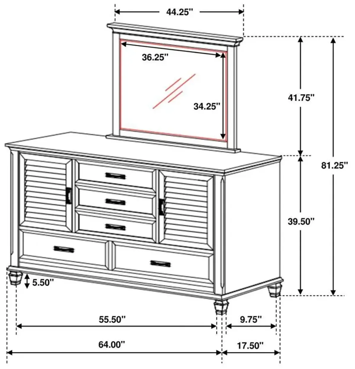 Franco - 5-Drawer Dresser With Mirror