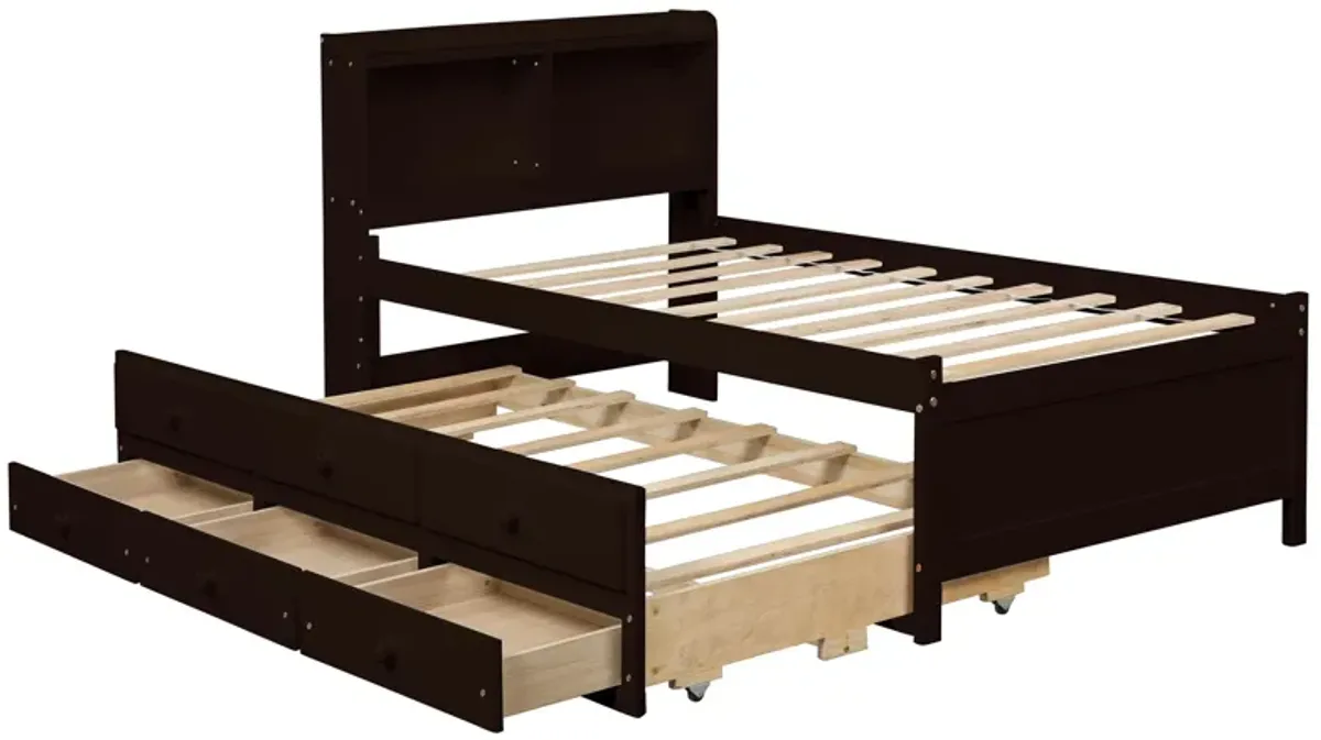 Bed With Bookcase, Twin Trundle, Drawers