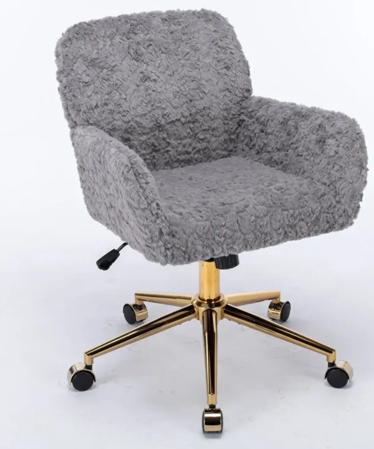 Office Chair, Artificial Rabbit Hair Home Office Chair With Golden Metal Base, Adjustable Desk Chair Swivel Office Chair, Vanity Chair