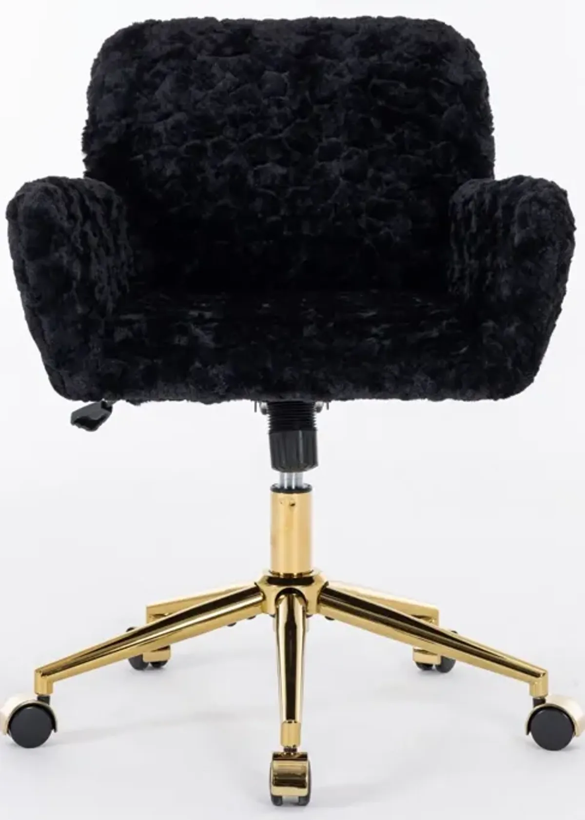 Office Chair, Artificial Rabbit Hair Home Office Chair With Golden Metal Base, Adjustable Desk Chair Swivel Office Chair, Vanity Chair