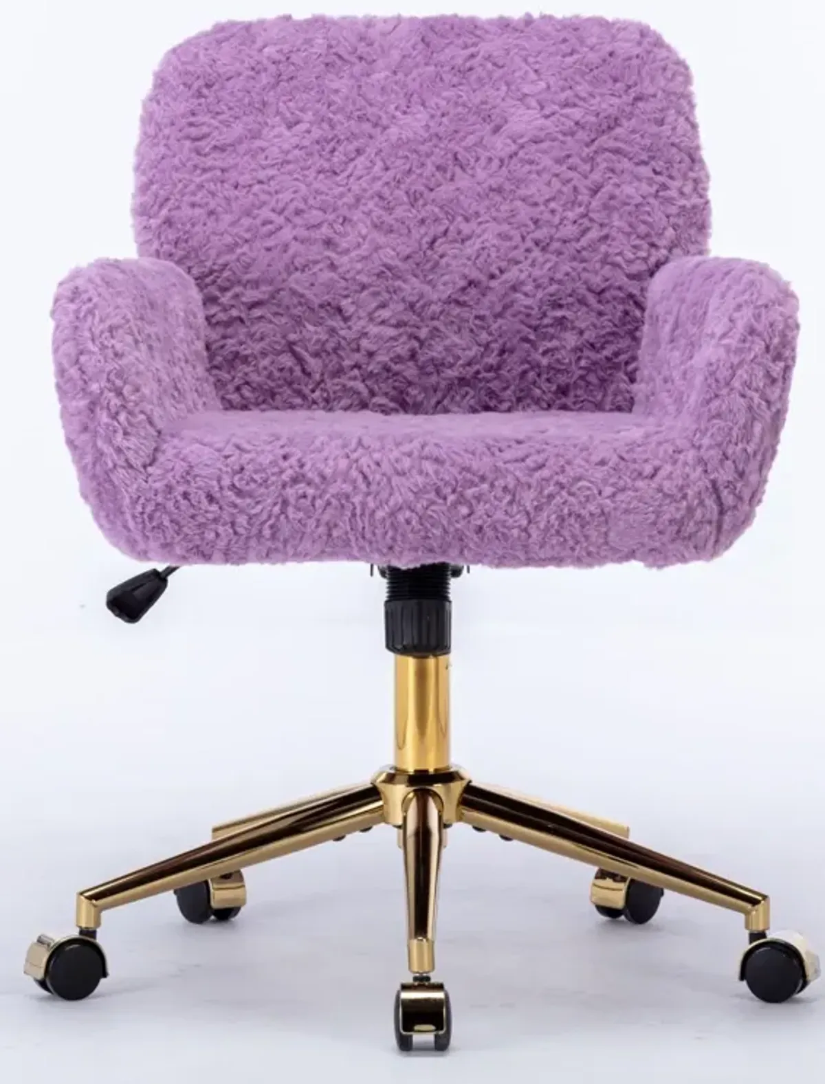 Office Chair, Artificial Rabbit Hair Home Office Chair With Golden Metal Base, Adjustable Desk Chair Swivel Office Chair, Vanity Chair