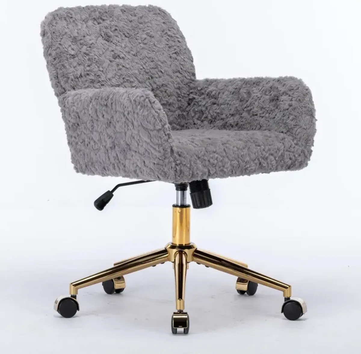 Office Chair, Artificial Rabbit Hair Home Office Chair With Golden Metal Base, Adjustable Desk Chair Swivel Office Chair, Vanity Chair