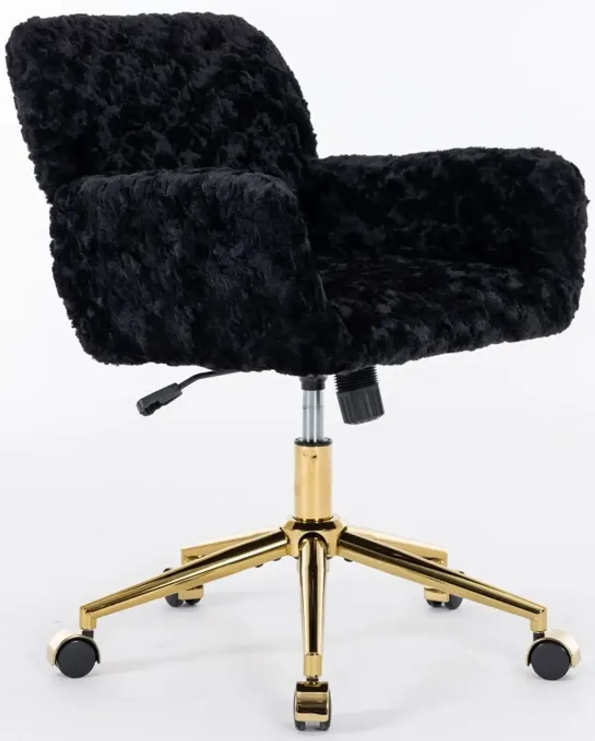 Office Chair, Artificial Rabbit Hair Home Office Chair With Golden Metal Base, Adjustable Desk Chair Swivel Office Chair, Vanity Chair