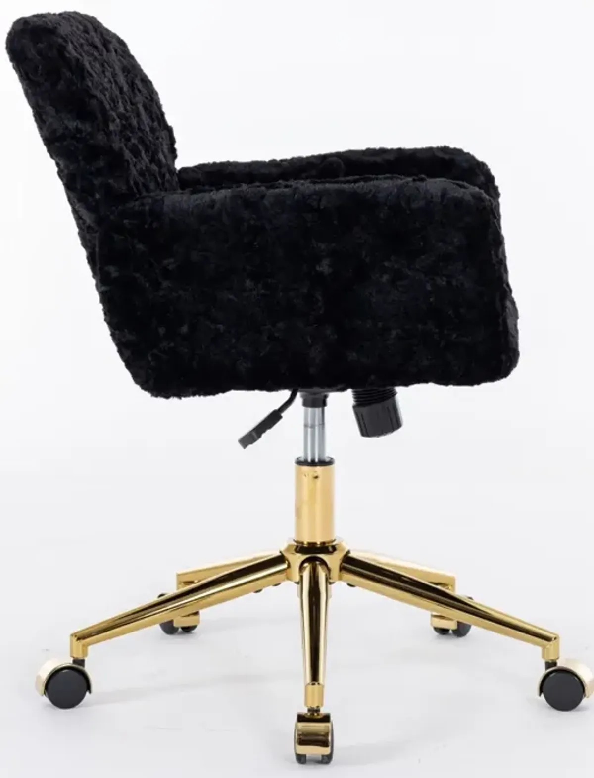 Office Chair, Artificial Rabbit Hair Home Office Chair With Golden Metal Base, Adjustable Desk Chair Swivel Office Chair, Vanity Chair