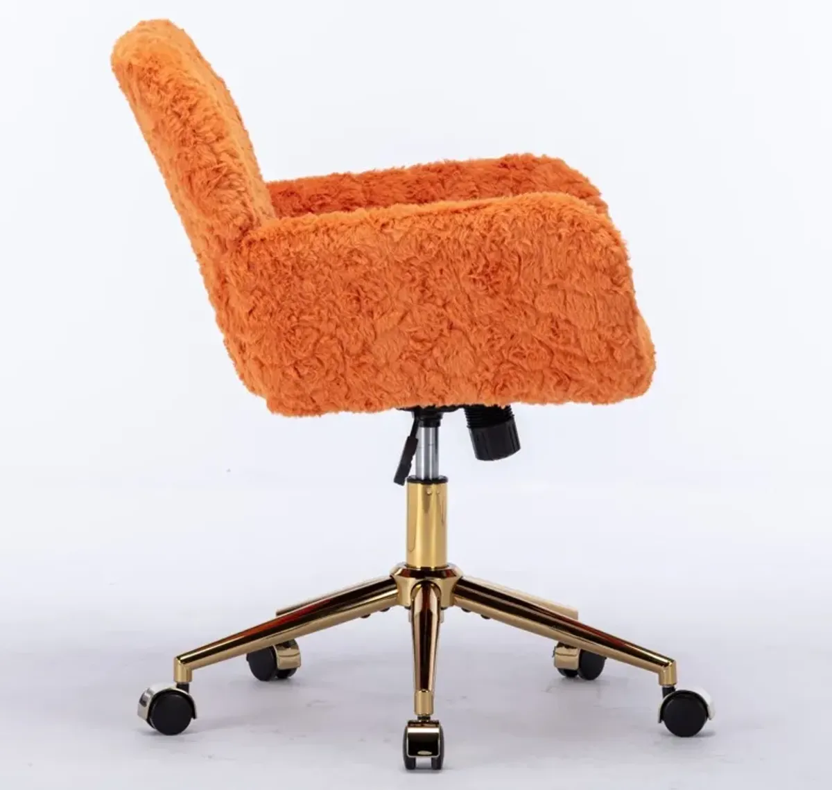 Office Chair, Artificial Rabbit Hair Home Office Chair With Golden Metal Base, Adjustable Desk Chair Swivel Office Chair, Vanity Chair