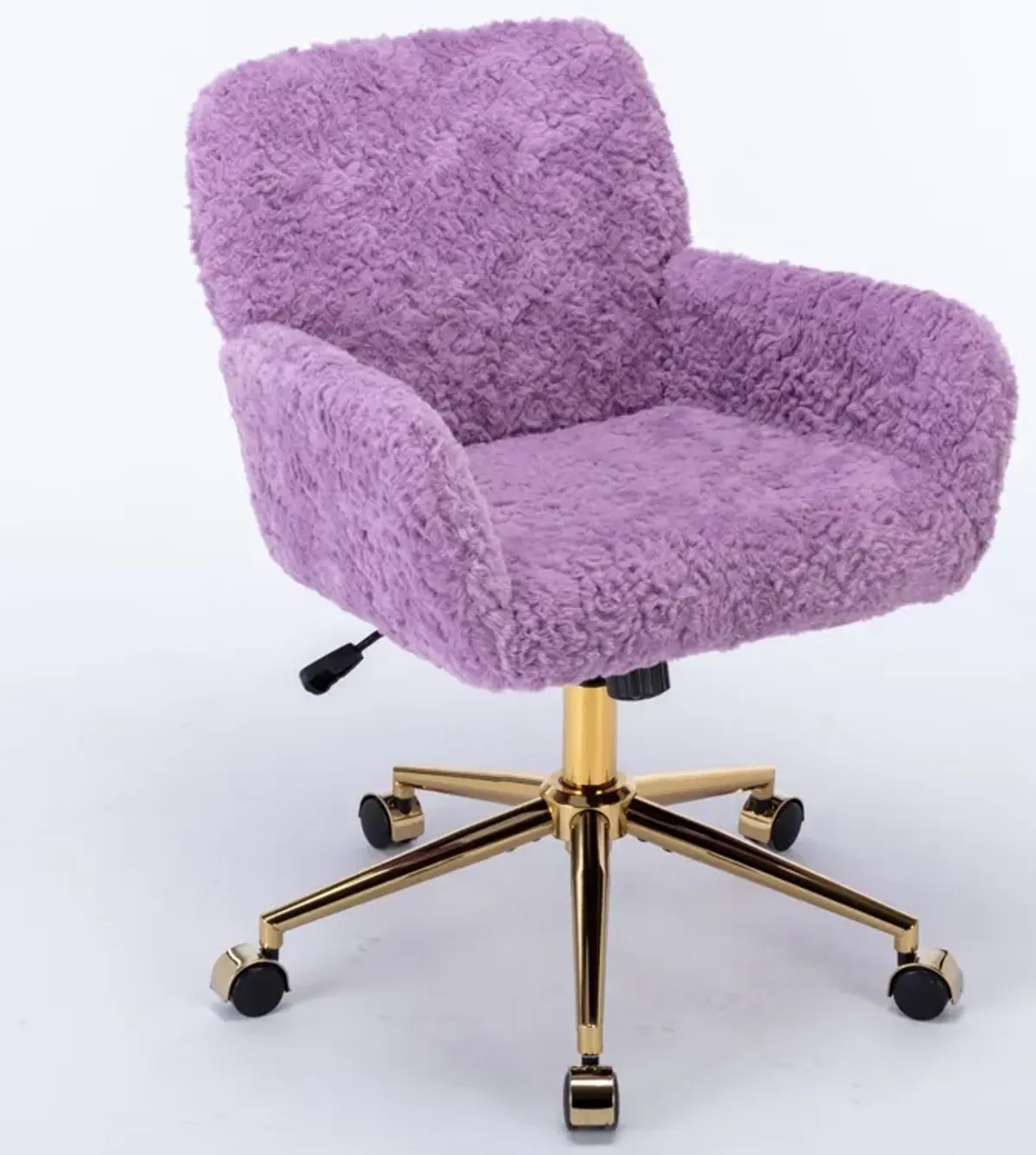 Office Chair, Artificial Rabbit Hair Home Office Chair With Golden Metal Base, Adjustable Desk Chair Swivel Office Chair, Vanity Chair