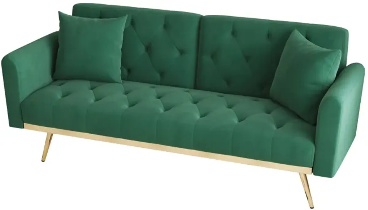 Velvet Nail Head Sofa Bed With Throw Pillow And Midfoot