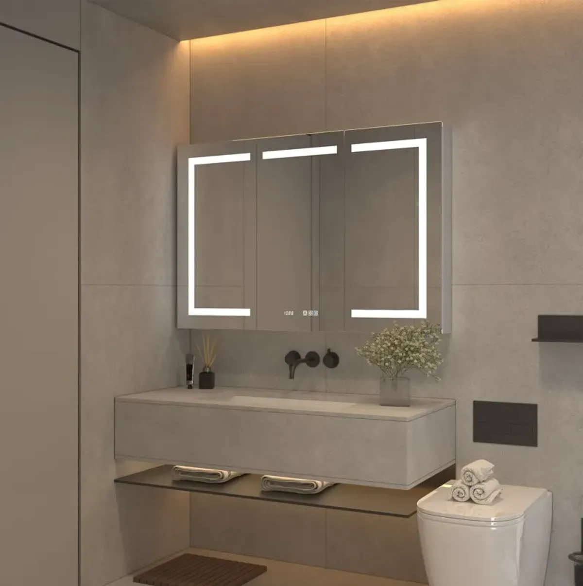 LED Lighted Bathroom Medicine Cabinet With Mirror, Recessed Or Surface LED Medicine Cabinet, Defog, Stepless Dimming, Color Temper Change, Storage Shelves