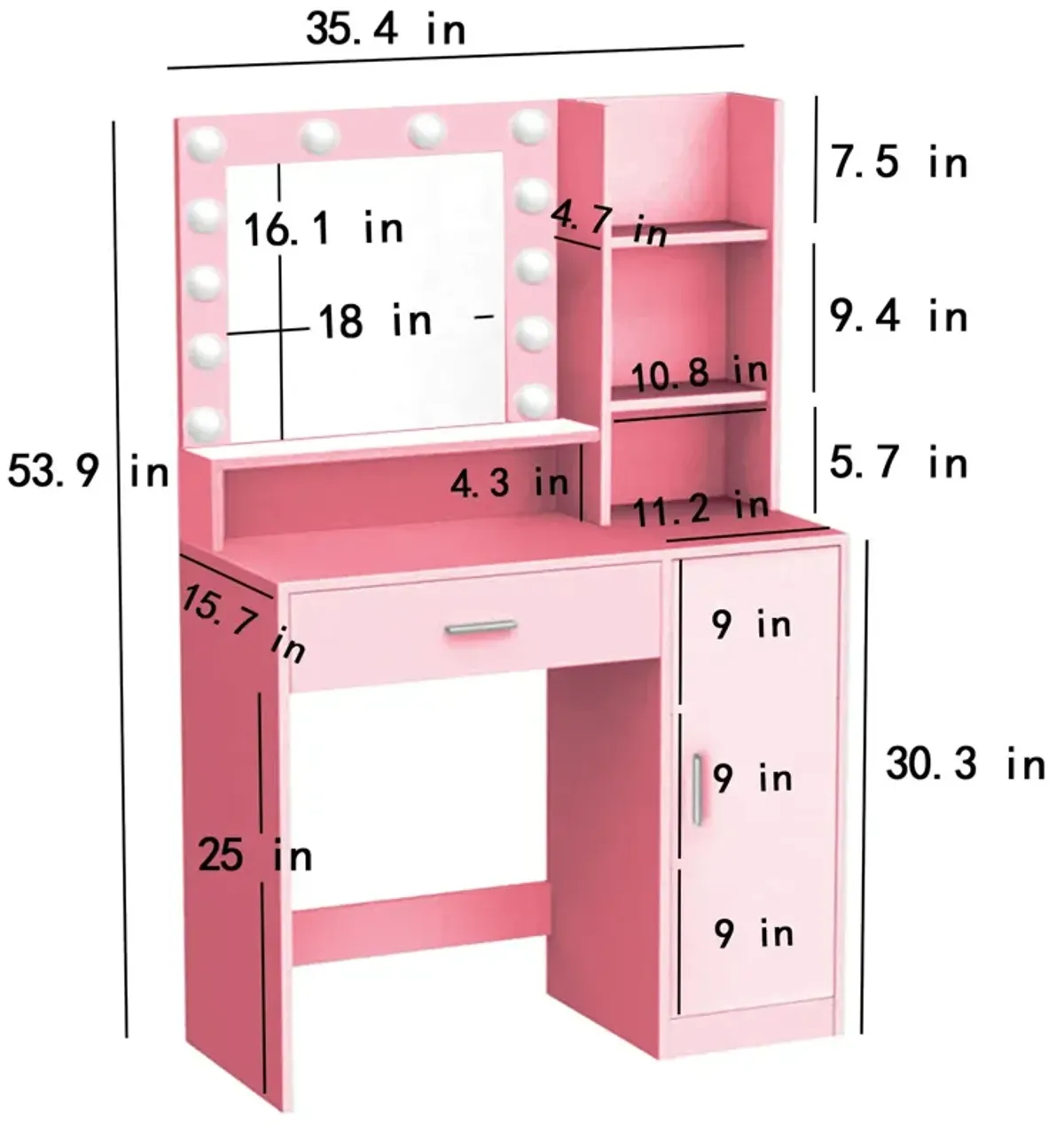 Vanity Desk With Mirror & Light, Large Drawer Three Level Storage Dresser, 3 Lighting Modes Adjustable Brightness, Bedroom Dressing Table