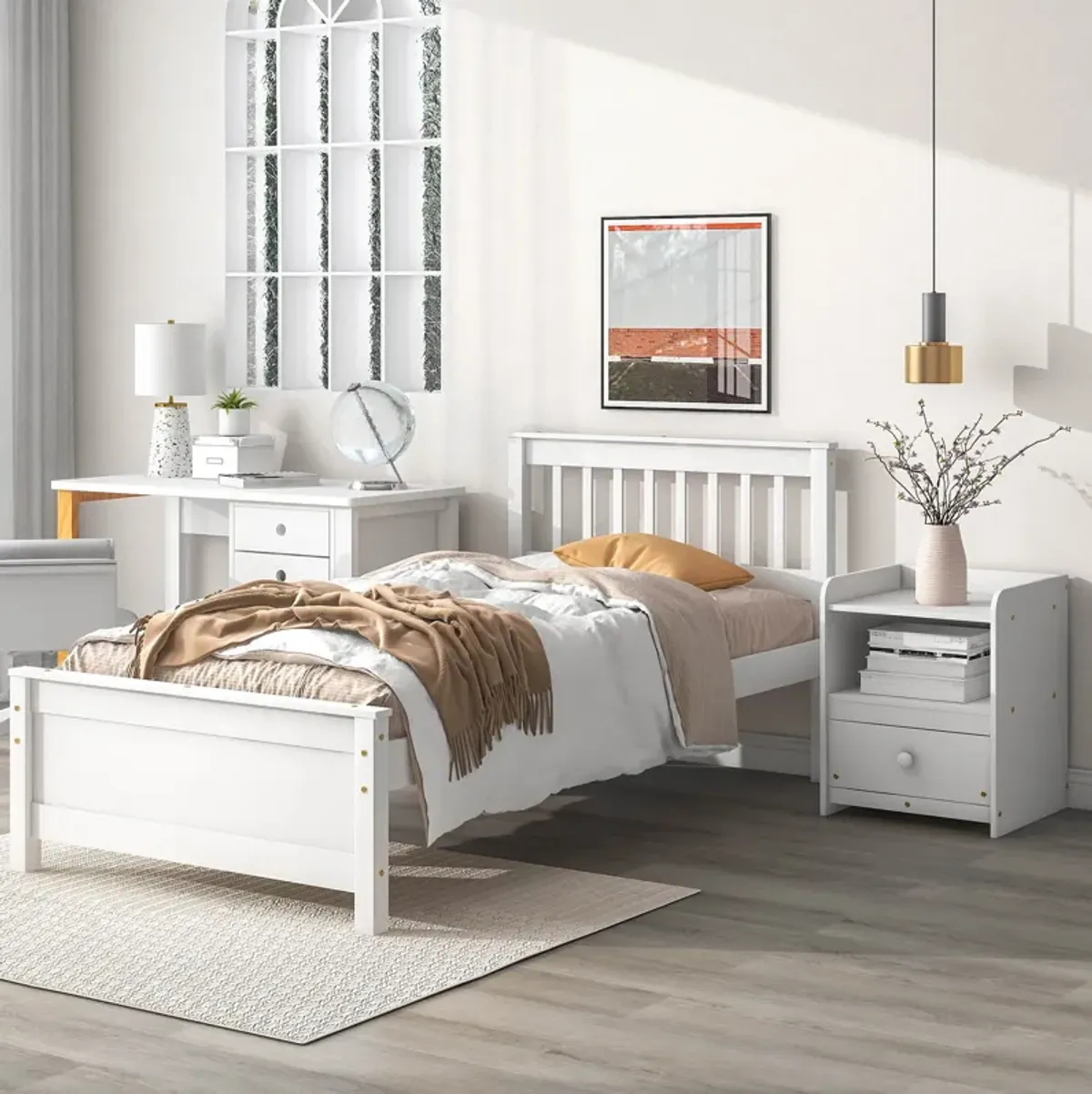 Bed With Headboard And Footboard For Kids, Teens, Adults, With A Nightstand