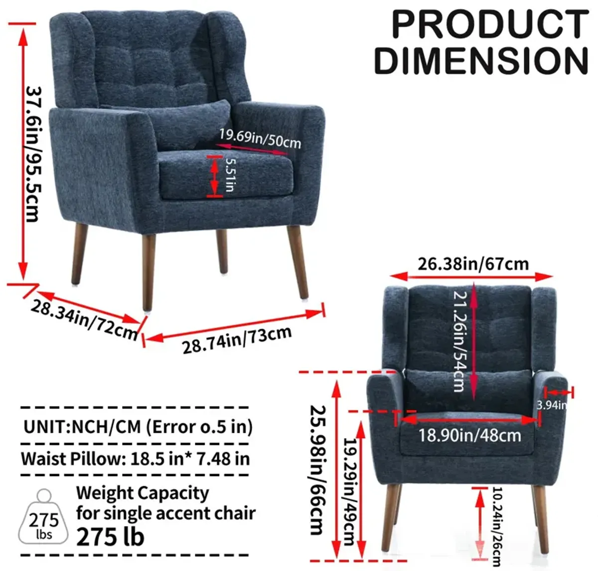 Modern Accent Chair, Chenille Arm Chairs For Living Room, Upholstered Mordern Armchair, Comfy Soft Padded Lounge Chair In Small Space, Bedroom, With Pillow, Solid Wood Leg