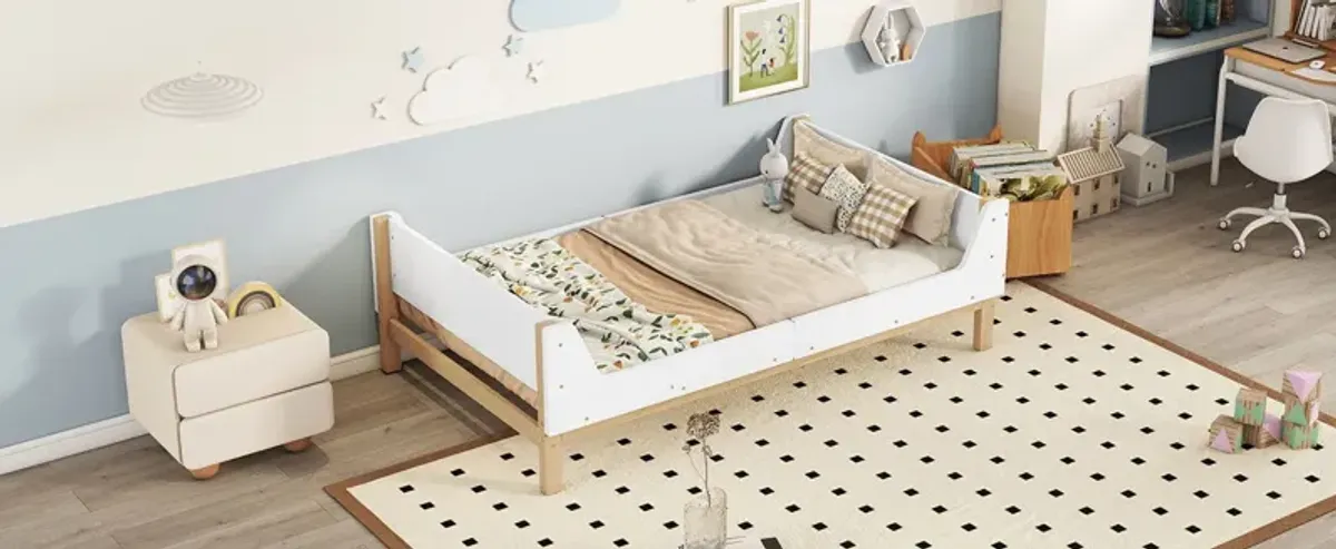 Bed With Headboard, Footboard, Safeguards, Built-In Bed-End Book Storage Rack